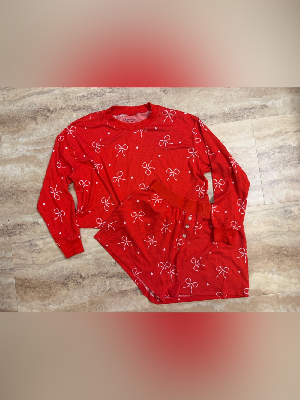 American Eagle Outfitters Red women’s Pajama Set with White Bow Print